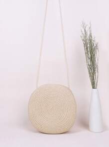 Yogodlns Handwoven Round Crossbody Bag, Solid Color Beach Bag - Beige - View 1