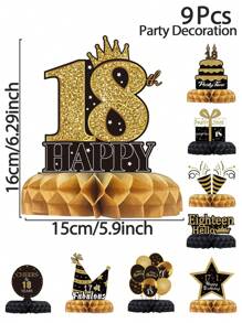 9件套黑金原创设计黑金18岁成人仪式生日蜂窝装饰，适用于18岁生日派对背景装饰、房间桌面装饰用品、圣诞节 - 18th - 查看 4