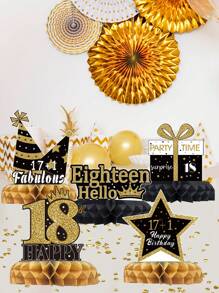 9件套黑金原创设计黑金18岁成人仪式生日蜂窝装饰，适用于18岁生日派对背景装饰、房间桌面装饰用品、圣诞节 - 18th - 查看 5
