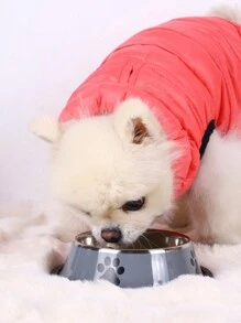 1pc Pet Bowl With Stainless Steel Paw Print Design, Large Capacity For Feeding Water Or Food To Dogs And Other Pets, Suitable For Medium And - Dark Grey - View 4