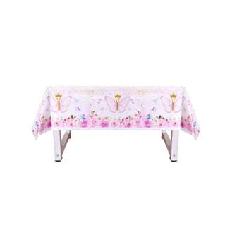 1入夏日派對一次性桌布，印有卡通動物、蝴蝶、皇冠和夏威夷圖案（PE材質）