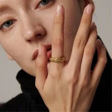 VKHK 1件復古創意不鏽鋼鍍金戒指,帶有星、月、太陽裝飾,適合女性日常佩戴 - 金黃色 - 查看 4
