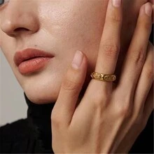 VKHK 1件復古創意不鏽鋼鍍金戒指,帶有星、月、太陽裝飾,適合女性日常佩戴 - 金黃色 - 查看 5