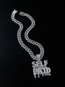 1pc Full Diamond Set Hip Hop Chain With Silver-Tone Hip Hop Pendant For Men's Daily Wear - Silver - View 6