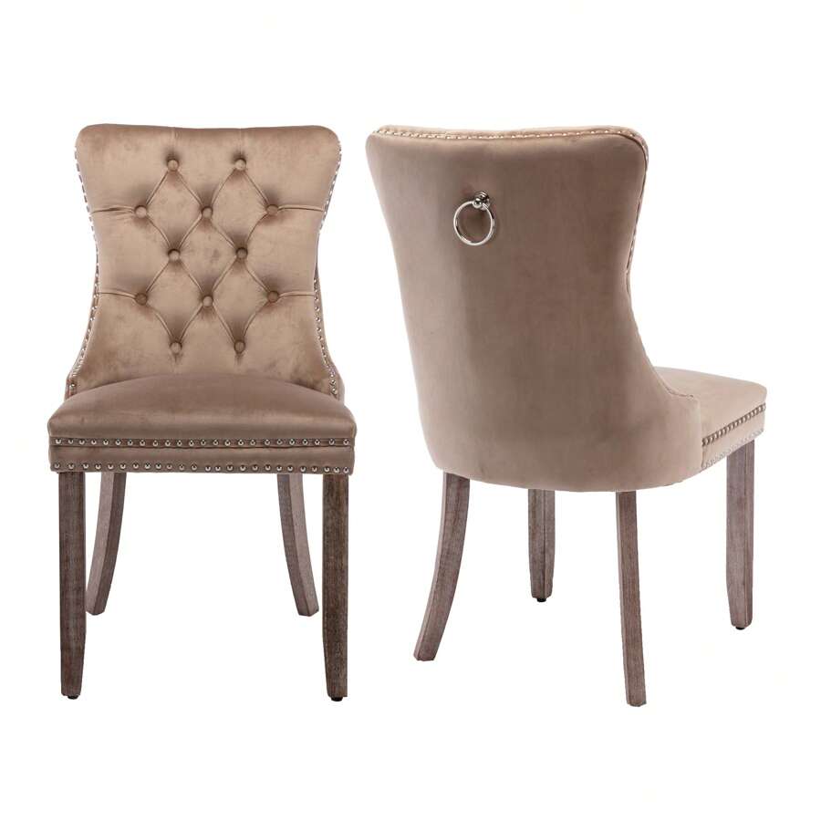 2/4/6 Piece Set Velvet Upholstered Dining Chairs, Wingback Side Chairs Button Tufted With Solid Wood Legs For Kitchen,Dining Room. - Khaki - View 1