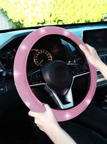 1 chiếc bọc vô lăng xe hơi màu hồng lấp lánh đính đá pha lê, chống trượt, thoáng khí (phù hợp với vô lăng 14.2-15.3 inch), phụ kiện xe hơi màu hồng, phụ kiện xe hơi dành cho nữ - Màu hồng nhạt - Xem 2
