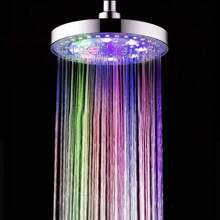 8 Inch Round Rain Shower Room LED Shower Head 7-Color Automatic Light Change Shower Head, G1/2 Shower Head - Silver - View 7