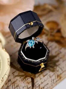 純銀 S925 藍色澳洲蛋白石海龜海星開口戒指女式,適合節日和派對佩戴