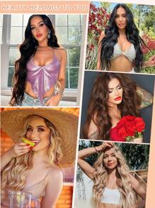 20inch Hair Extensions Clip In 4PCS Wavy Hair Extension Dark Ash Blonde Hair Extensions For Women - Ombre - View 6