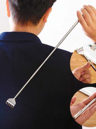 1 pieza Clip portátil ajustable de acero inoxidable, rascador telescópico para la espalda, herramienta de masaje para rascar, Gua Sha, drenaje linfático, celulitis, rascadores de espalda, escuela, vuelta al cole, viaje, artículos de viaje, artículos del hogar, spa, herramienta de masaje, masaje, masajeador, spa