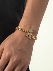 1條簡約時尚心形手鏈,附有26個字母吊墜,復古且個性化的設計 - 金黃色 - 查看 1