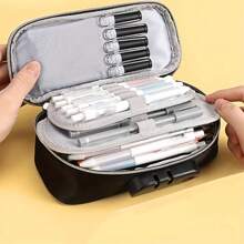 1個便攜式密碼鎖鉛筆盒黑色帆布文具盒學生三層大容量儲物盒多功能迷你密碼鉛筆箱校園禮物,有三種顏色可選（筆盒價格不包括內部的筆） - 彩色 - 查看 2