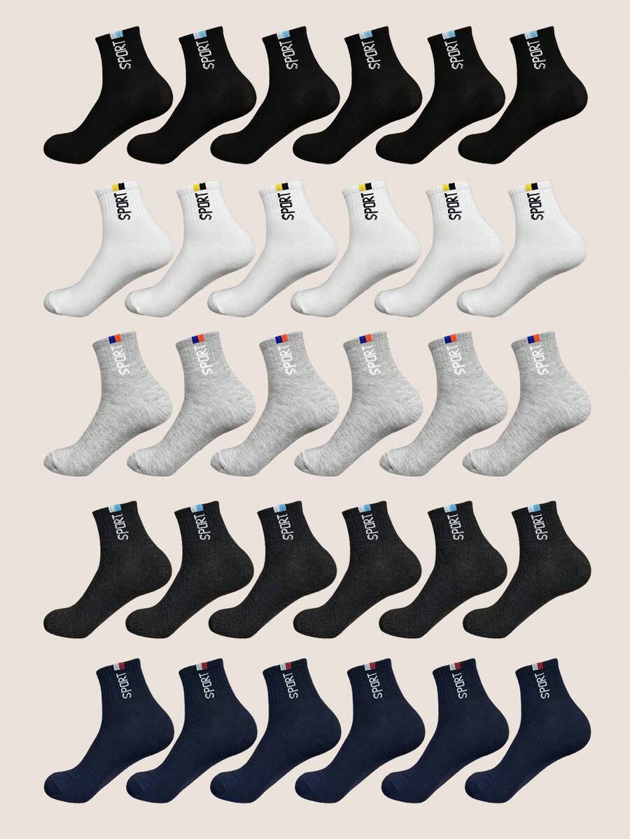 15 Paia Calze Colorate Per Lo Sport Con Stampa A Lettere Alla Metà Del Polpaccio Per Uomo - Multicolore - Visualizzare 1