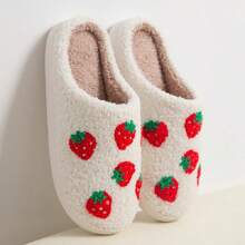 OBOVAY Của phụ nữ Giải trí Chóp giầy tròn Faux Suede Dép đi trong nhà Với Thêu Dâu tây , Đúng mốt Mùa Thu /đông Dép đi trong nhà - trắng - Xem 9