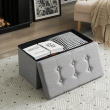 76*38*38cm Pull Point Linen MDF Foldable Storage Footstool Dark Grey - Grey - View 1