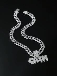 1pc Full Diamond Set Hip Hop Chain With Silver-Tone Hip Hop Pendant For Men's Daily Wear - Silver - View 5