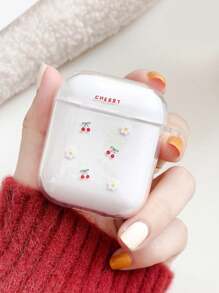 Cherry Print Bluetooth Earphone Protective Case, Transparent Shell Compatible With Apple Series Earphones, Fashion Design