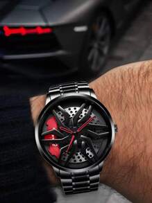 Relógio Esportivo Esportivo De Quartzo Masculino Preto Legal Criativo Com Design De Pinça De Freio De Roda De Carro Para Estudantes