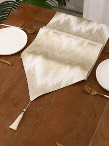 Miater 1 Pieza Bandera De Escritorio De Seda De Simulación Con Patrón De Onda Decorado Con Bordado De Hilo Dorado - Dorado - Ver 4