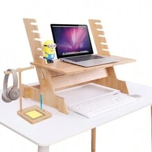 Bamboo Standing Monitor Stand Desk Convertor Riser For Monitor Adjustable Height Standup Desk Top Laptop Workstation With Phone Headset Holder - 天然竹子 - 查看 2