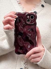 Burgundy 1PC Ins Style Meteorite Textured Anti-Fall Tpu Phone Case Compatible With IPhone Waterproof Shockproof Scratch Resistant - Burgundy - View 3