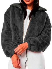 Shendy Vendy Women's Jacket Soft Plush Jacket Thermal Lining - 深灰色 - 查看 2