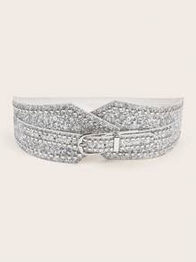 1 pièce Ceinture élastique large à paillettes de haute qualité pour femmes, parfaite pour diverses robes et manteaux pour les sorties, les fêtes, l'été, l'école, l'automne, Halloween - Argent - Voir 2