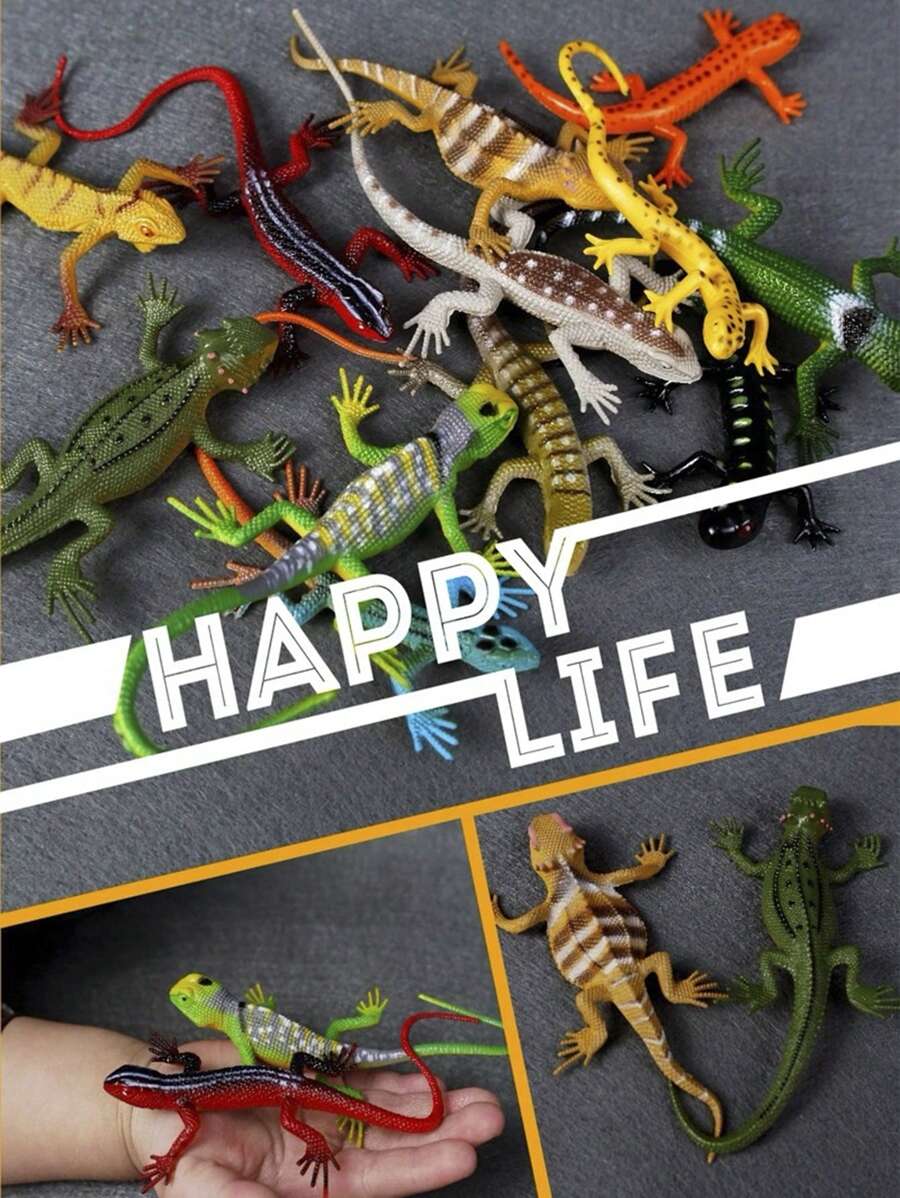 12pcs Soft Rubber Lizard Model Toys, Colorful Painted Lizard & Gecko Simulation Animal Model - Multicolor - View 1
