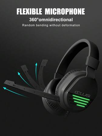 COLUSI 有线电脑耳机，头戴式耳机，LED 发光酷炫游戏耳机，立体声带麦克风，适用于 PC/笔记本电脑/