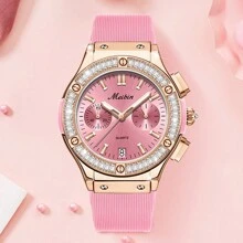 1 Stück Frauen Fashionable Elegant Wasserdichte Runde Quarz-uhr Mit Kalender Und Multifunktionalen Eigenschaften Einschließlich Leuchtender Elemente. Geeignet Für Die Tägliche Dekoration. M1718