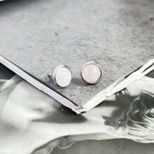 1 Paar Damen-ohrstecker Aus 8 Mm Naturstein, Modisch Und Schlicht, Mehrfarbig, Edelstahl-ohrstecker, Vielseitige Ohrringe, Geeignet Für Festivals, Hochzeiten, Partys Und Den Täglichen Gebrauch - Silber - Übersicht 27