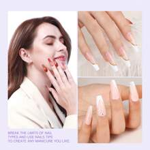 SAVILAND Gel X Nail Kit - Starter Gel Nail Kit With Upgraded Nail Lamp Nail Extension Set 500 Pcs Long Coffin Nail Tips And 0.5oz Super Strong Nail Glue Gel Acrylic Nail Kit Easy Nail Art Home Salon - 長棺材釘尖 - 查看 6