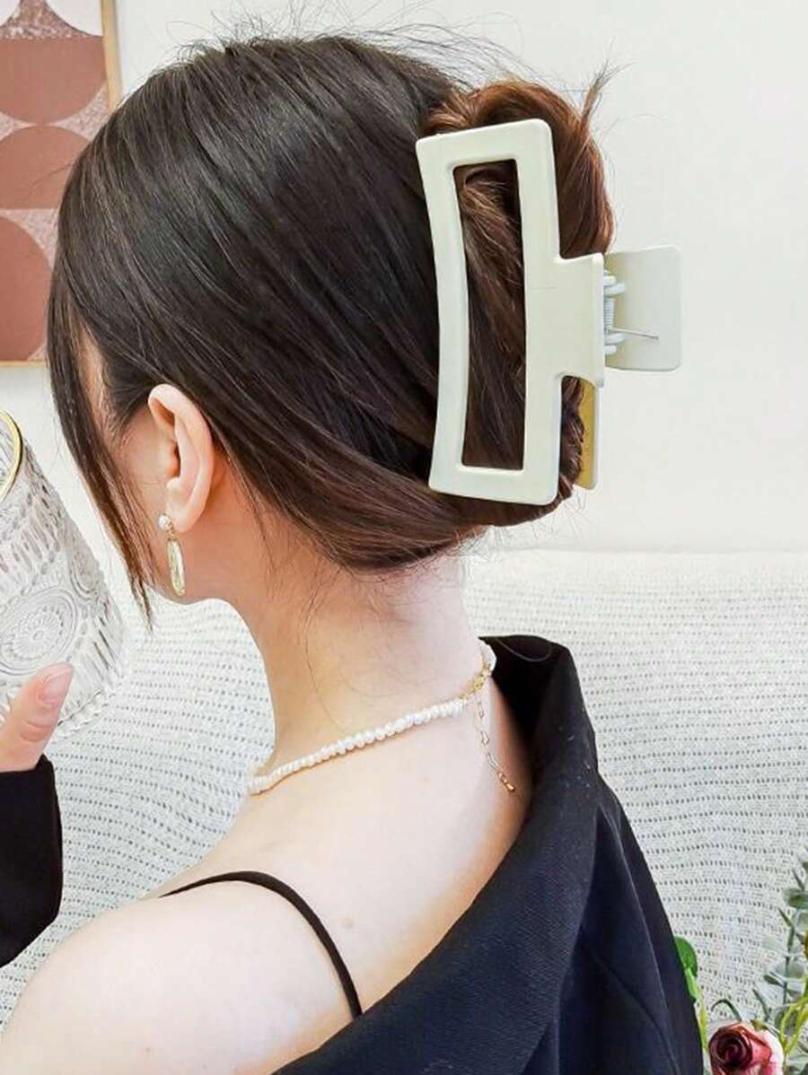 1pc Large Beige Square Hair Claw Casual,Hair Accessories,Claw Clips,Hair Jaw Clip,Hair Clutch Fall Winter Hair Clip For Vacation Outfits Woman - White - View 1