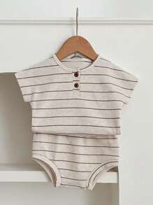 Baby Boy Spring/Summer Striped Short Sleeve Top And Triangle Diaper Cover Set
