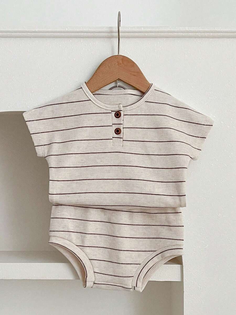Baby Boy Spring/Summer Striped Short Sleeve Top And Triangle Diaper Cover Set