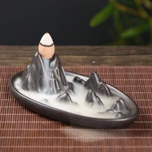 1pc Ceramic Backflow Incense Burner In The Shape Of Small Mountain For Indoor Use, Home Decor, With Incense - Rust Brown - View 1