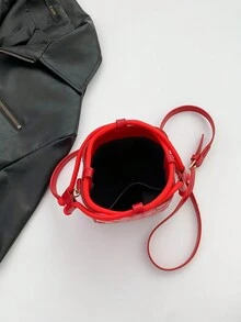 1 件迷你斜挎包（4.9 英寸 * 5.3 英寸 * 3.9 英寸）拼色格子图案，水桶造型，可爱精致，适合农历新年、情人节、单肩包和手提包、礼物、迷你女士挎包 - 紅色 - 查看 6