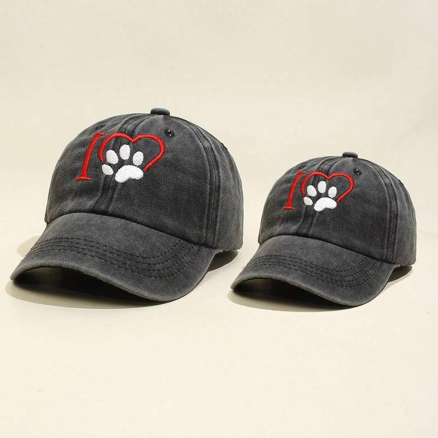 2入組親子貓爪刺繡日常休閒水洗牛仔棒球帽,遮陽帽