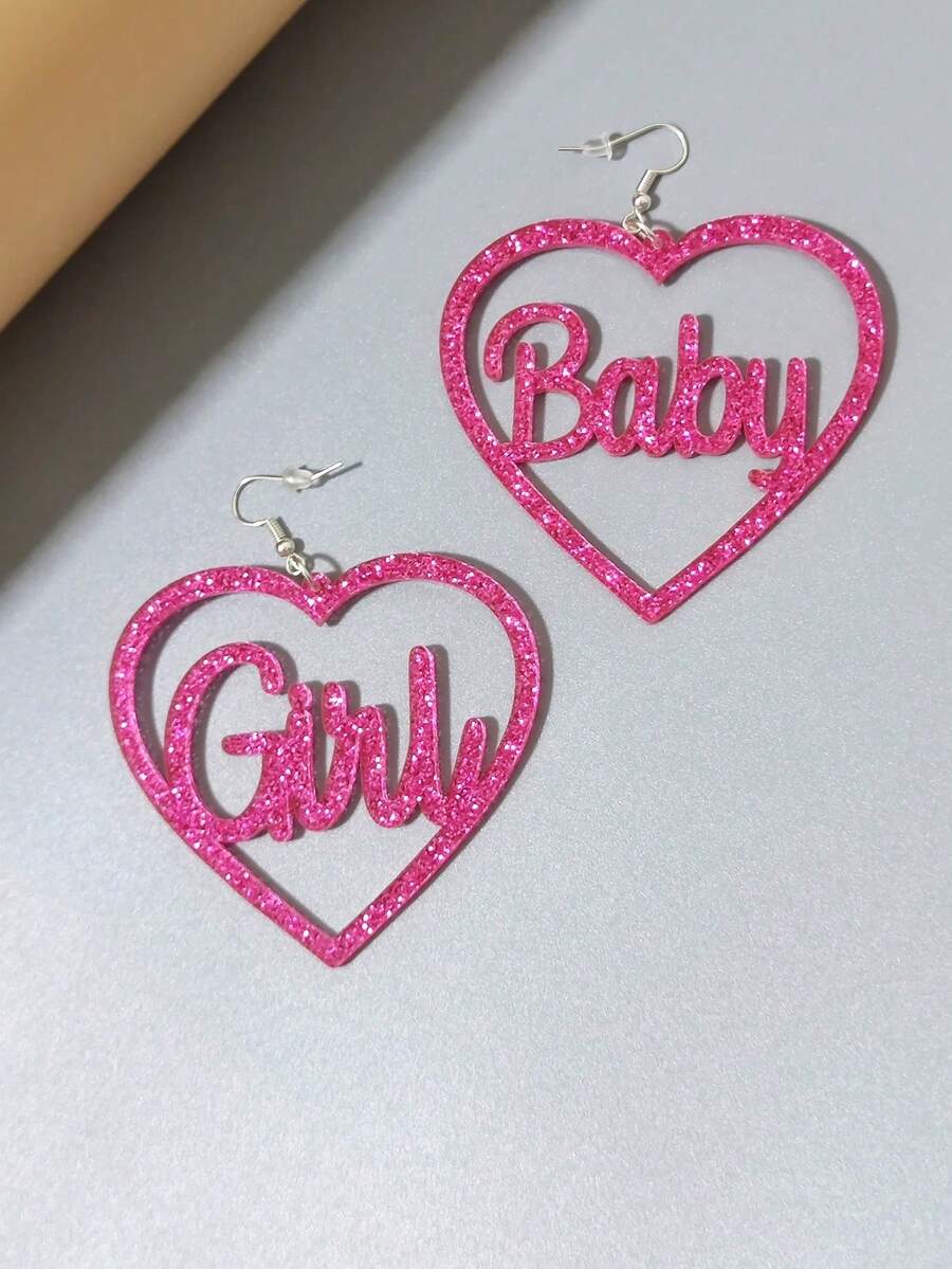 1 對甜美可愛亞克力心形女嬰耳環適合女士日常佩戴、節日和音樂節