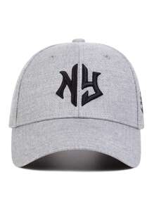 1件男款NEW YORK幾何字母刺繡棒球帽，戶外防曬休閒帽，可調節大小，適合春秋兩季旅行、海灘度假或街頭風格 - 灰色 - 查看 2