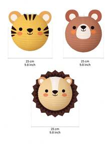 3 piezas de linternas de papel con diseños de animales de dibujos animados, linternas colgantes de papel con tigre, león y oso de la selva para fiestas de cumpleaños, decoración de baby shower, Navidad