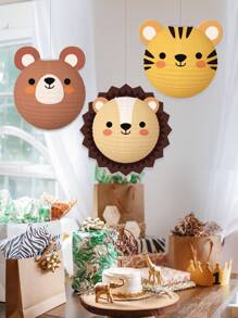 3 piezas de linternas de papel con diseños de animales de dibujos animados, linternas colgantes de papel con tigre, león y oso de la selva para fiestas de cumpleaños, decoración de baby shower, Navidad