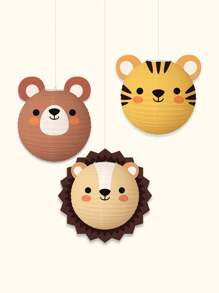 3 piezas de linternas de papel con diseños de animales de dibujos animados, linternas colgantes de papel con tigre, león y oso de la selva para fiestas de cumpleaños, decoración de baby shower, Navidad