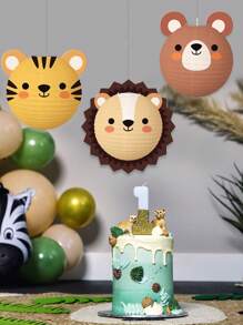 3 piezas de linternas de papel con diseños de animales de dibujos animados, linternas colgantes de papel con tigre, león y oso de la selva para fiestas de cumpleaños, decoración de baby shower, Navidad
