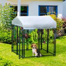 Pawhut Perrera de Exterior con Techo 120x120x138 cm Jaula para Perros Parque para Mascotas con Malla de Metal y Puerta con Cerradura para Jardín Patio Plata - Negro - Ver 1