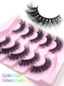 NEW 5 Pairs Lashes Natural Look And Long Faux Mink Eyelashes Fluffy Soft Wispy Curly Cat Eye Fake Eyelashes