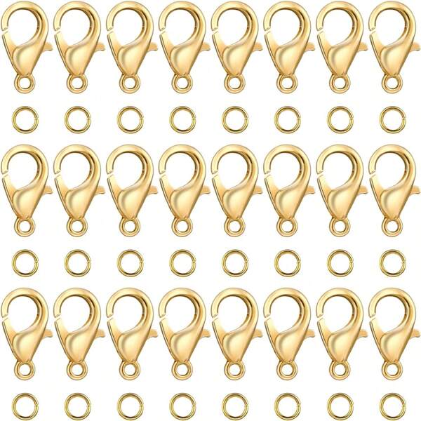 80pcs Gold Lobster Claw Clasps With 4mm Open Jump Rings 10/12mm Metal Lobster Clasps For DIY Craft Bracelet Jewelry Making