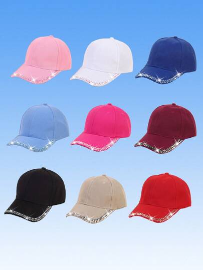1 قطعة قبعة بيسبول بسيطة أنيقة مزينة بالراين ستون المتعدد الألوان، للارتداء اليومي وحفلات عيد الحب