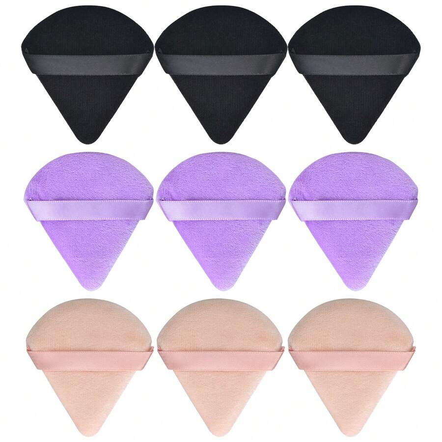 Conjunto De 9 Esponjas De Maquillaje Con Forma De Triángulo, Suave Y Adecuado Para Usar Con Productos Húmedos Y Secos, Que Incluye Esponjas Para Corrector, Polvo, Base Y Rubor, Disponible En 3 Colores - Multicolor - Ver 1