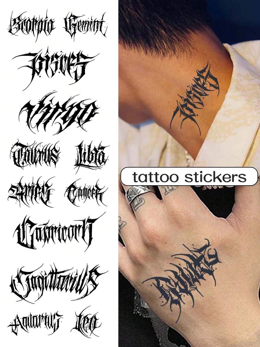 2入組時尚英文紋身貼紙,防水耐用,持續1至2週,適用於男士手臂和頸部,看起來很帥 - 黑色 - 查看 1